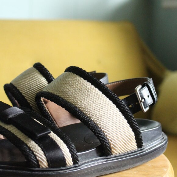 Marni cream and black woven sandals with satin bow detail Sz 8 - Picture 7 of 9
